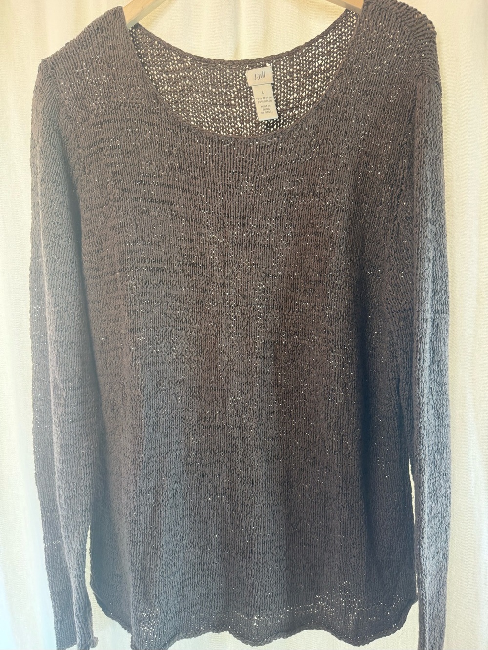 J. Jill Taupe Lightweight Open Knit Sweater